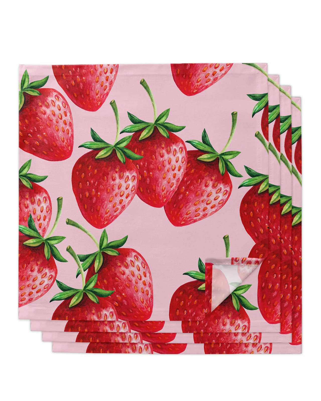 

4pcs Strawberry Fruit Red Fresh Square 50cm Table Napkin Party Wedding Decoration Table Cloth Kitchen Dinner Serving Napkins