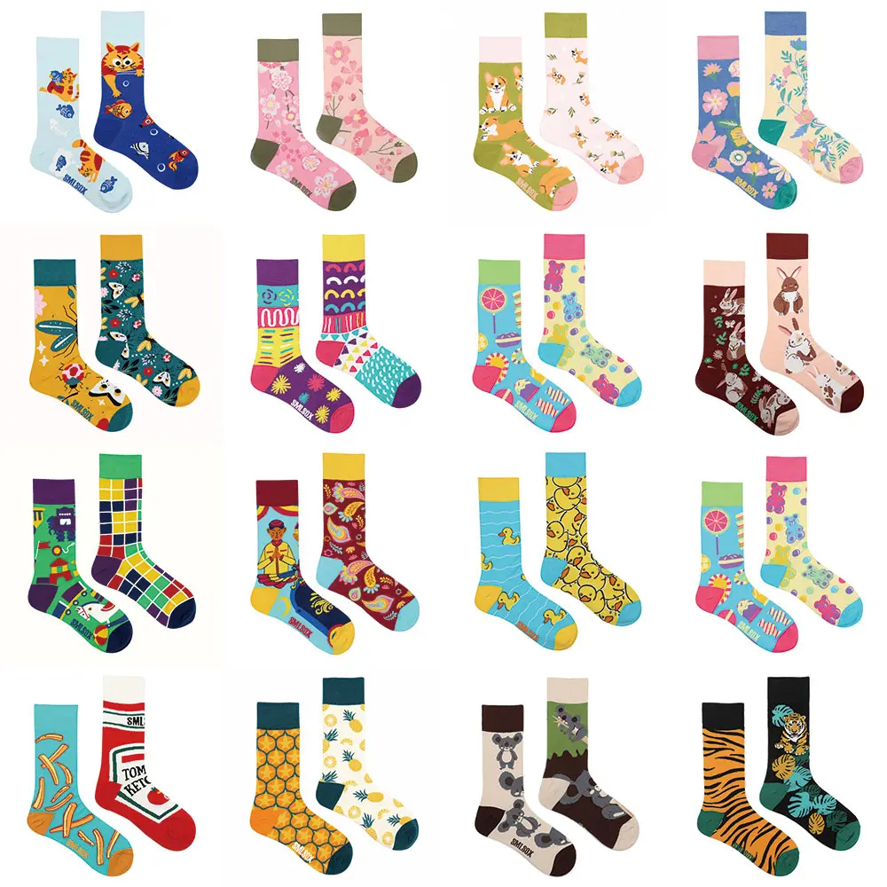 

【10 Pairs Wholesale】Trend Fashion Original Design AB Tide Socks Asymmetrical Socks Network Red Ins Style Cotton Tube Color Socks