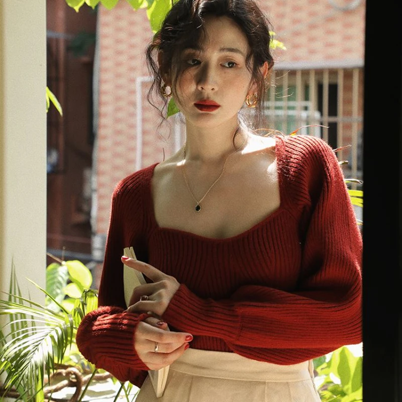 Пуловер женский с длинным рукавом элегантный повседневный однотонный