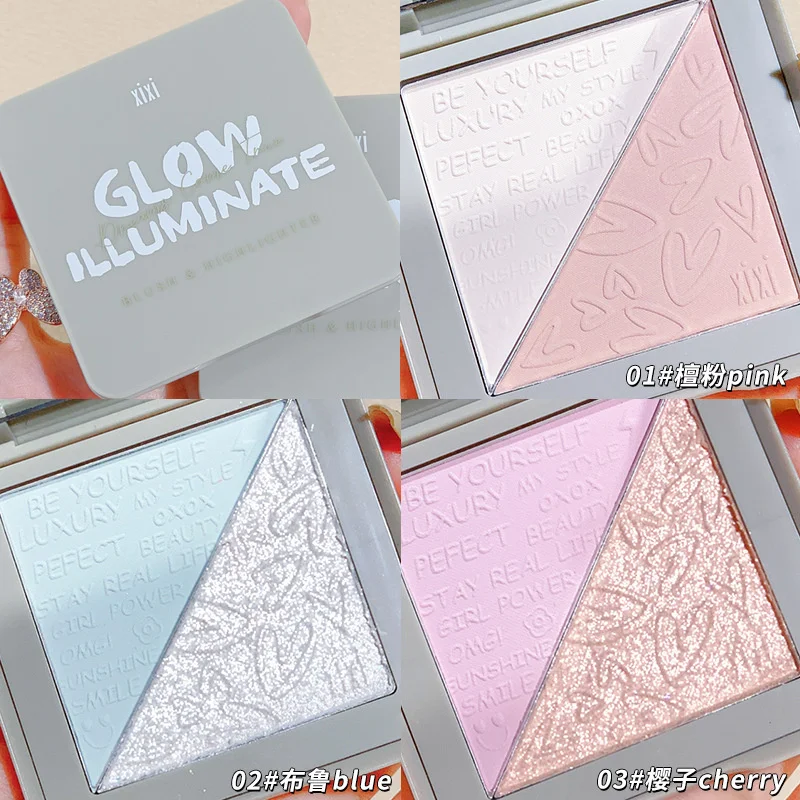 

2 in 1 Highlighter Blush Palette Blue Rose Glitter Blush Mashed Potatoes Texture Face Contour Shimmer Illuminator Cosmetics