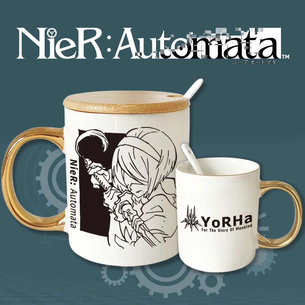 

Аниме НИС: Automata YoRHa № 2 Тип B 2B Косплей модная керамическая кофейная зернистая ложка + чашка + крышка мультяшный Рождественский подарок