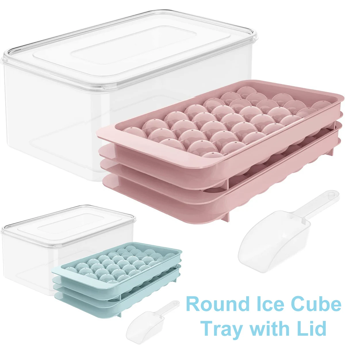 

Ice Cube Tray with Scoop 2 Layer Easy Release Ice Ball Mold Tray with Storage Box Stackable Ice Cube Maker Container Dishwasher