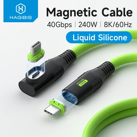 Hagibis USB C Магнитный кабель для быстрой зарядки PD 240 Вт 40 Гбит/с, совместимый с видеокабелем Thunderbolt 4/3, для ноутбука, iPhone 17, планшета