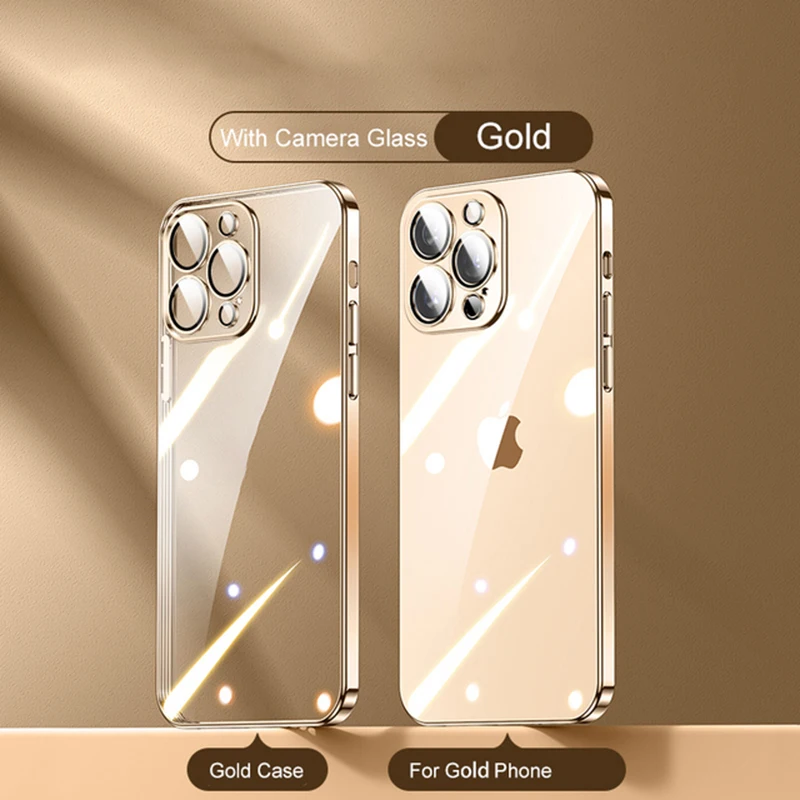 

Square Plating Clear Soft TPU Case For iPhone 11 12 13 14 Pro Max 14 Plus XS Max XR X 8 7 Plus SE Cases Transparent Funda Cover