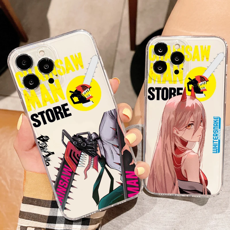

Anime Chainsaw Man power Phone Case For Apple iPhone 14 13 12 11 SE XS XR X 7 8 6 5 Pro Plus MAX 2020 Transparent Cover
