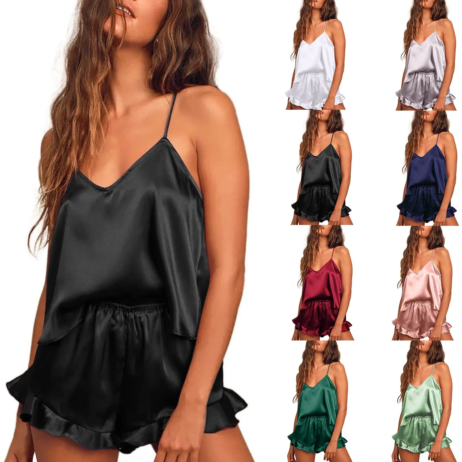 

Две женские удобные пижамы, Однотонная ночная рубашка, атласный сексуальный комплект трусиков, пижама, ночная рубашка, одинаковая деталь