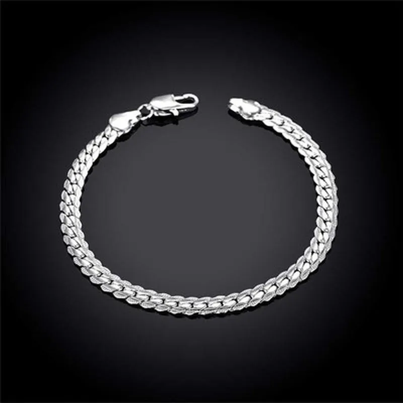 

ZG Fashion Silver Color Bracelets for Women and Men 5MM Flat Snake Chain Lobster Clasp Collares Gift Bangle Unisex Jewelry