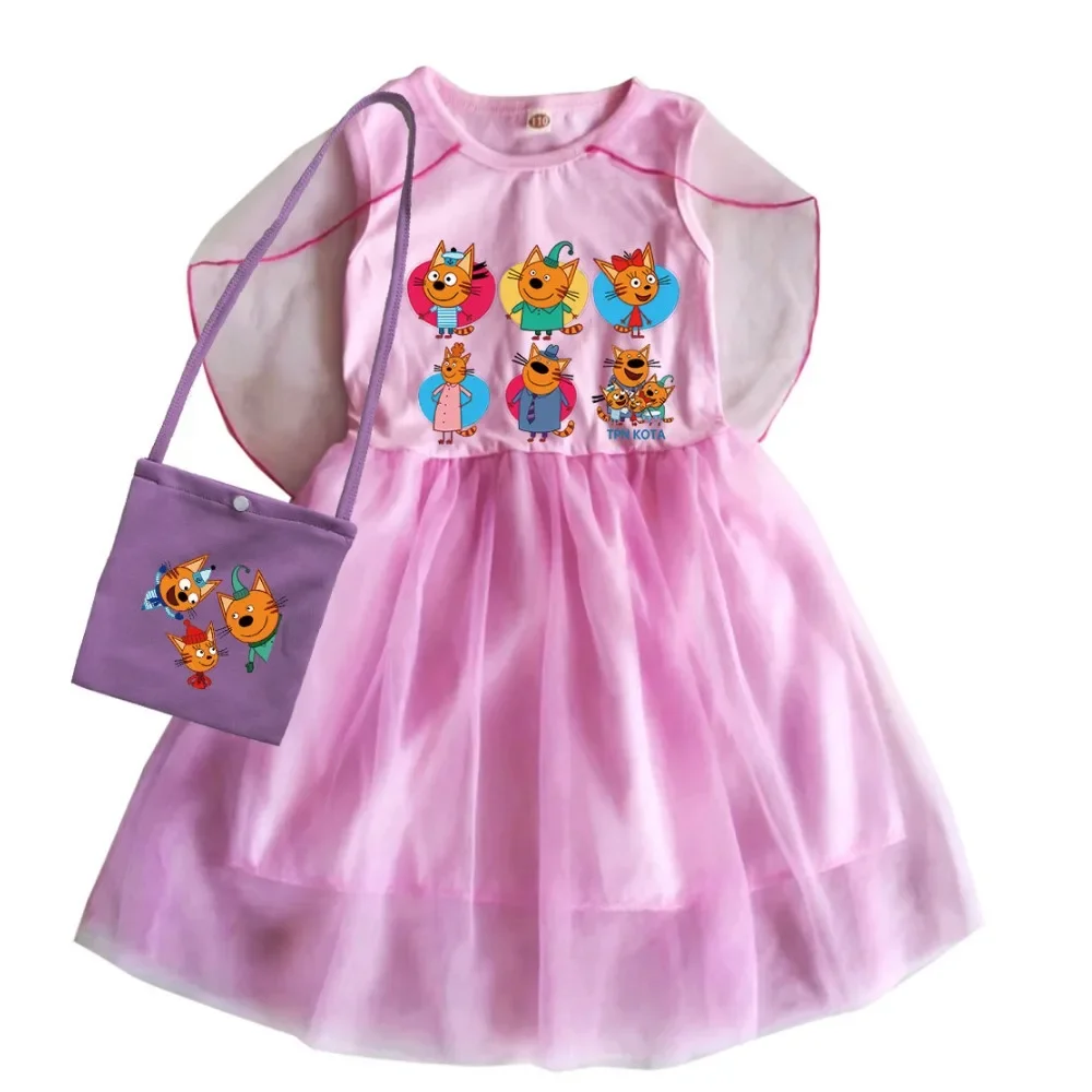 Одежда с изображением детских кошек в стиле аниме повседневные платья и сумка