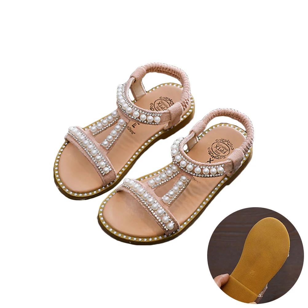 Girls Summer Shoes Style PU Sandal Pearl Baby Shoes Breathable Flat Sandals Shoes for Kids Children - Size 1 (Pink)