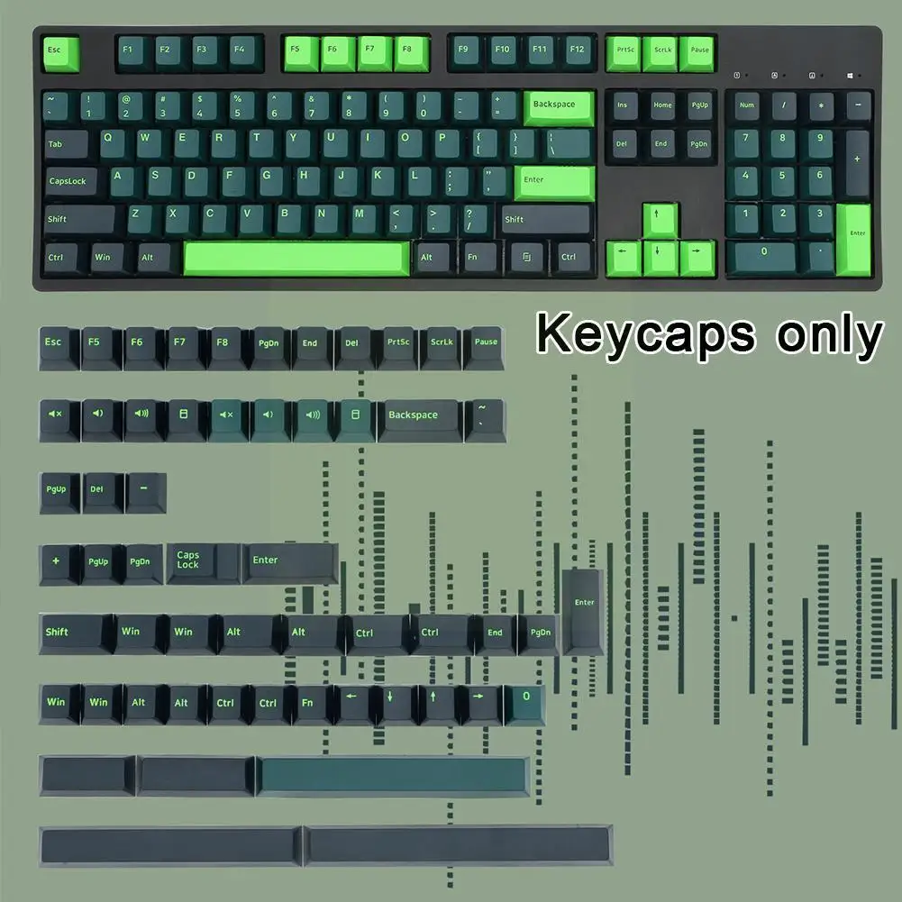 

1set For Gmk Soundwavez Ghgb Sonic Pbt Two-color Keycap Personality Sound Wave Black Green Keycaps For Mechanical Keyboard O3w8