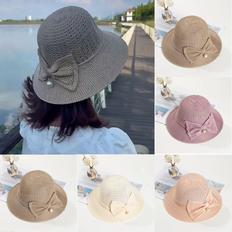 

Female Sun Protection Straw Hat Thin Bucket Hat Breathable Knitting Sunscreen Fisherman Hat Outdoor Sun Protection Straw Hat