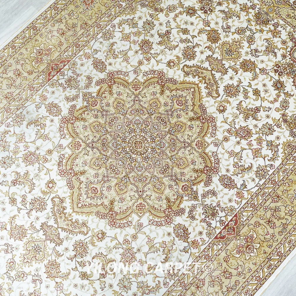 Восточный шелковый ковер ручной работы 3 'x 5' бежевый изысканный Шелковый из