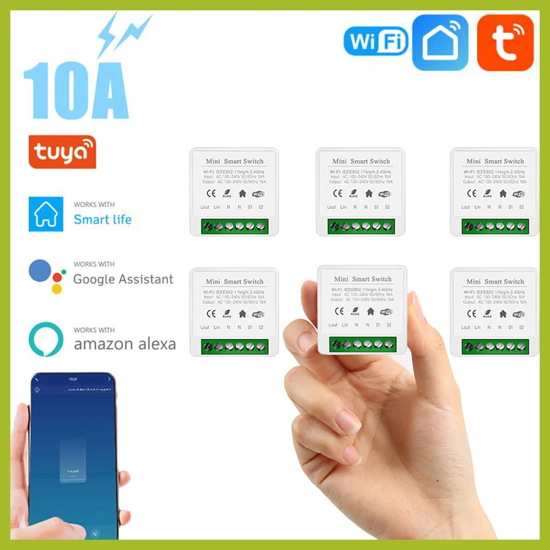 

Умный Wi-Fi мини-переключатель, 10 А, двухсторонний таймер управления, беспроводные переключатели, домашние голосовые модули Tuya, умное управление жизнью с Alexa Google