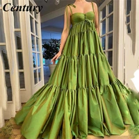 century new arrival a line green satin bustier prom dress elegant spagetti straps ruffles evening dress plus size party dress