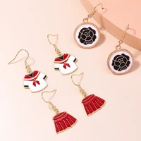 6pcs lovely student uniforms sailor suit earrings jk shirt dress rose dangle earrings for women girls birthday jewelry gifts