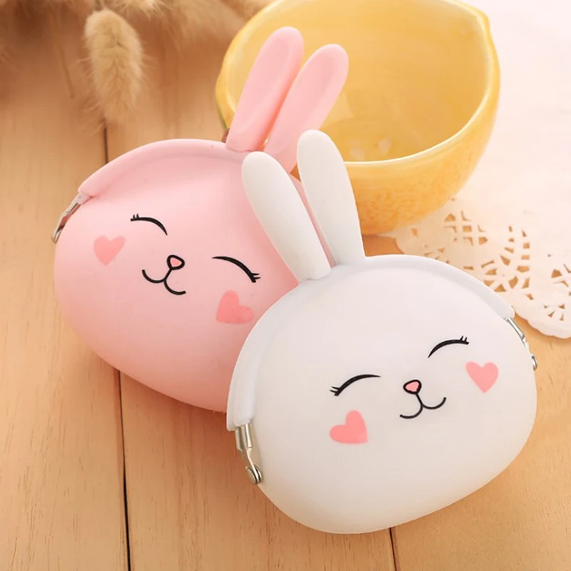 

Fashion Lovely Kawaii Cartoon Coin Purse Rabbit Pouch Women Girls Small Wallet Soft Silicone Bluetooth earphone Bag