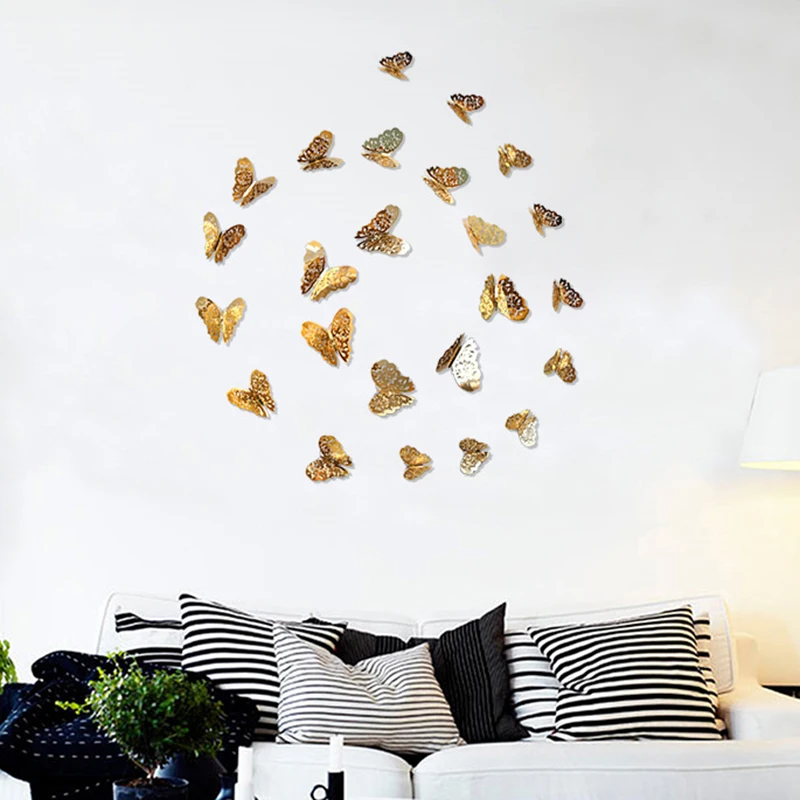 

12PCS/Set 3D Butterflies Wall Sticker Mirror And Hollow Multicolor Butterfly Living Room Kids Baby Rooms Decor For Home Decor