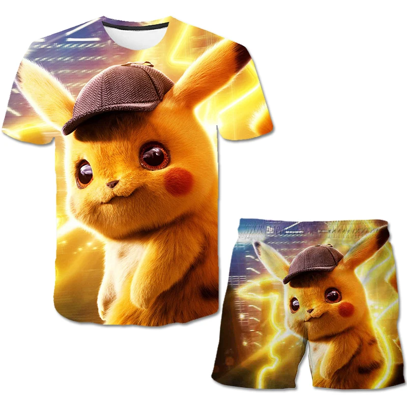 

Summer 4-14 Years Boys 3D Pokémon Sweatshirt Sets Casual Fashion T Shirt+Short Pants Kids Children Cartoon Graphic Suit Clothing