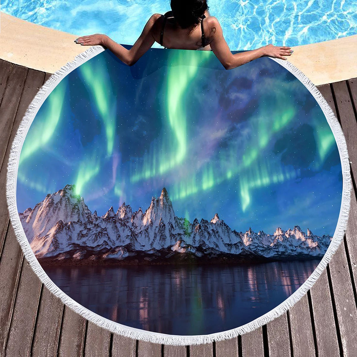 

Beautiful Aurora Round Beach Towels,Polyester Sand Resistant Beach Blankets,Absorbent Quick Dry Pool Towels Portable Picnic Mats