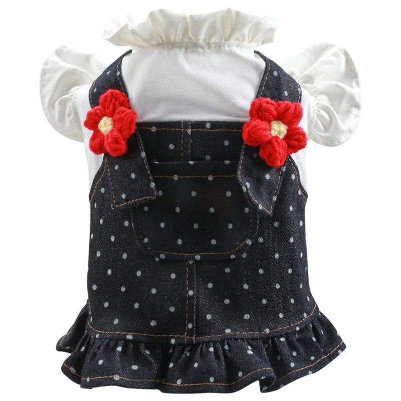 

T5EB Dog Princess Dress Dog Skirt Strap Dress For Dog Girl Dog Denims Dress Puppies Dresses Dog Clothing Dog Dresses
