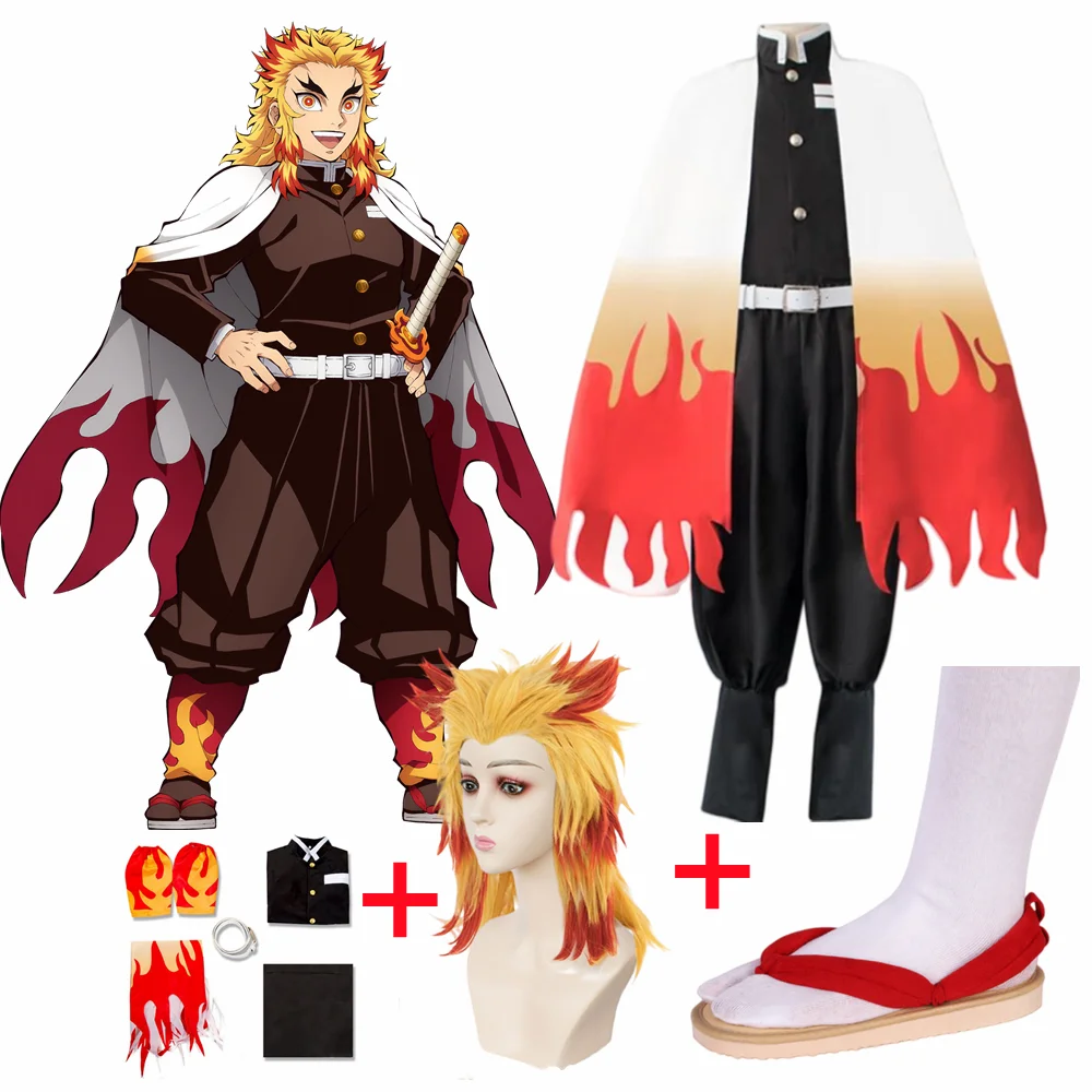 

Anime Kimono Cosplay Demon Slayers Rengoku Kyoujurou Costume Kimetsu no Yaiba Adult Kids Halloween Clothes