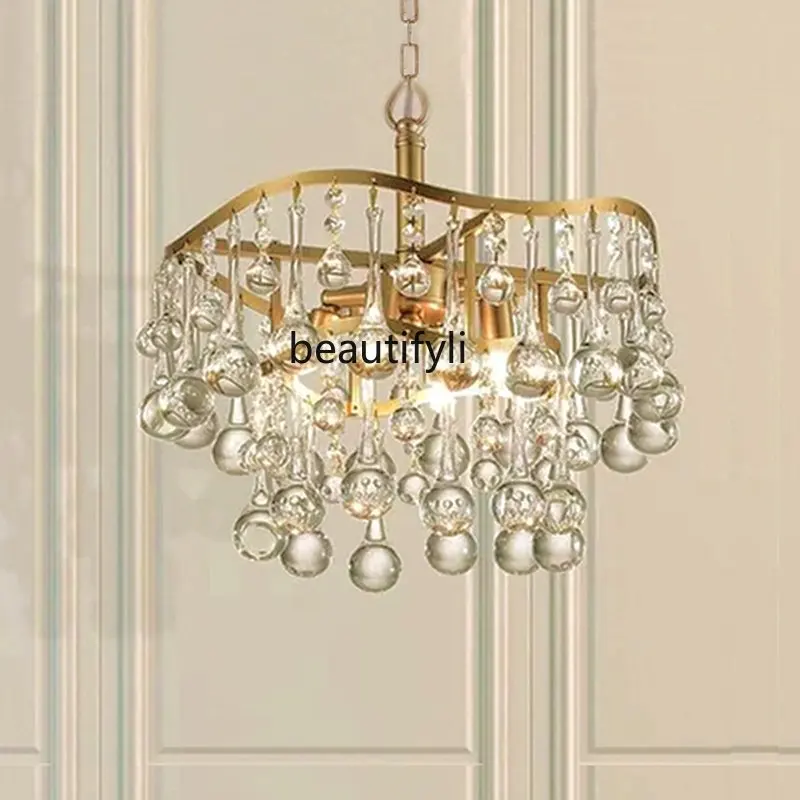 

zq Romantic French Wave Crystal Copper Ceiling Lamp European-Style Guest Restaurant Bedroom Room Lamp