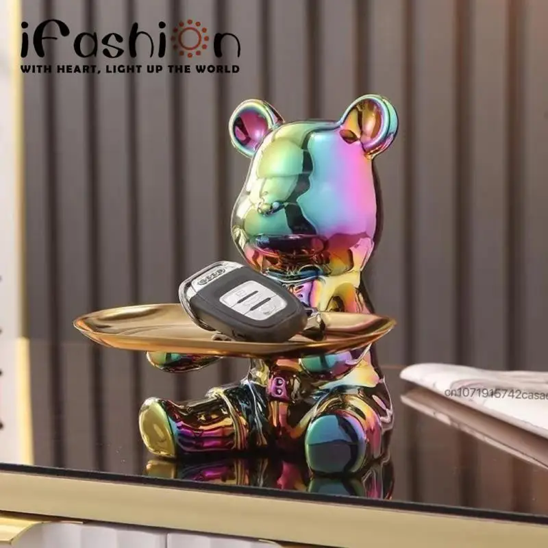 

Entrance Key Storage Bear Tray Decor Home Room Kawaii Desk Accessories Snacks Candy Holder Coin Bank Ceramic Animal Ornaments