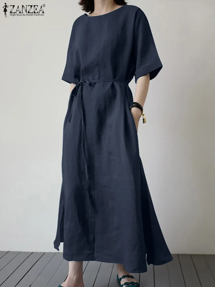 

ZANZEA Fashion Dresses Summer O Neck Half Sleeve Casual Cotton Sundress Women Elegant Work Midi Dress Robe Femme Party Vestidos
