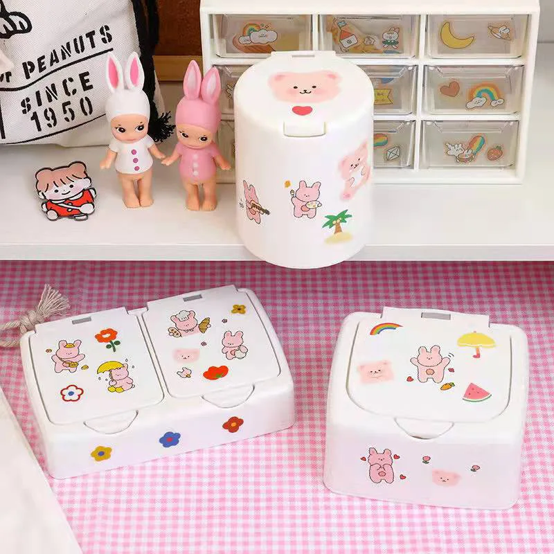 

Cute Plastic Button Desktop Storage Box Jewelry Storage Box With Lid Cosmetic Hairpin Lipstick Cotton Swabs Debris Container