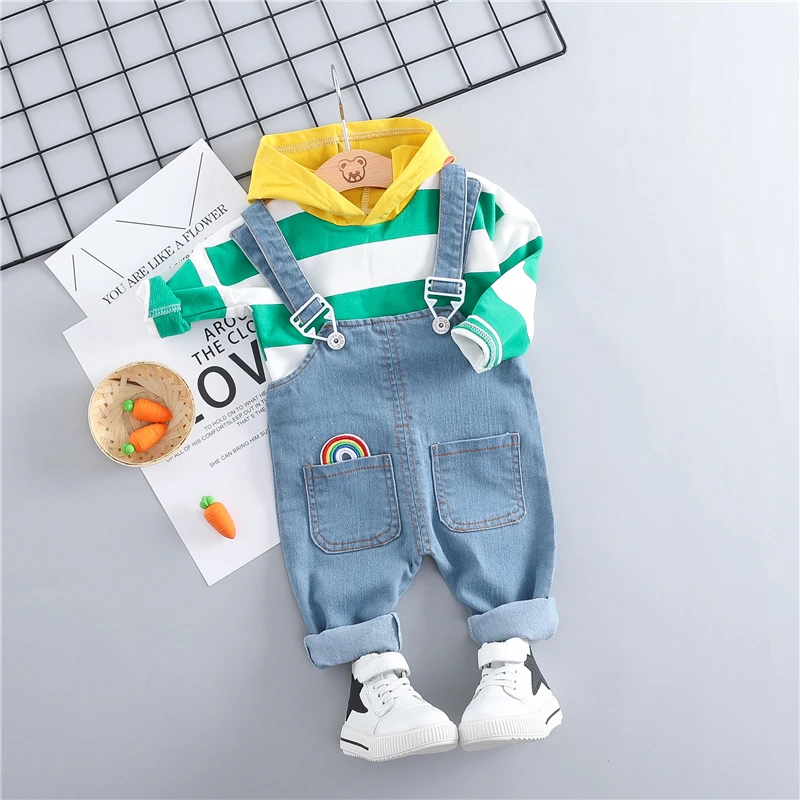 

Одежда для младенцев, комплекты одежды для маленьких мальчиков, полосатый свитшот с капюшоном для девочек, комбинезоны, костюм из 2 предметов, спортивный костюм для малышей