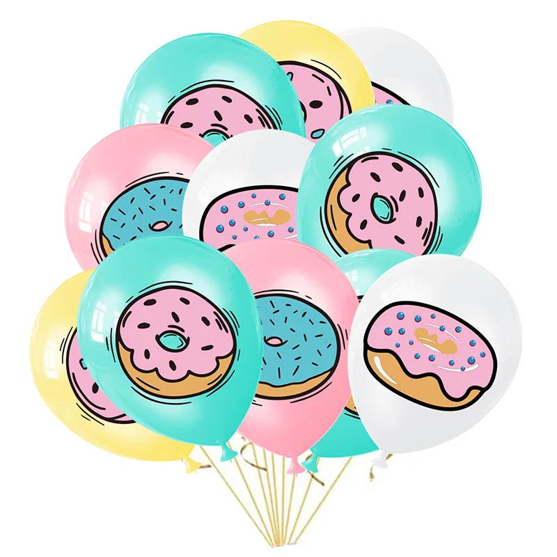 

Donut Theme Party Decoration Children's Birthday Holiday Props Home Decoration 12 Inch Latex Balloon Set Cyan Yellow Pink White