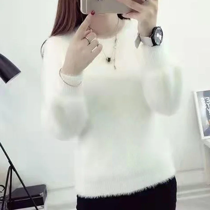 Осенне-зимний однотонный модный свитер с длинным рукавом женские повседневные