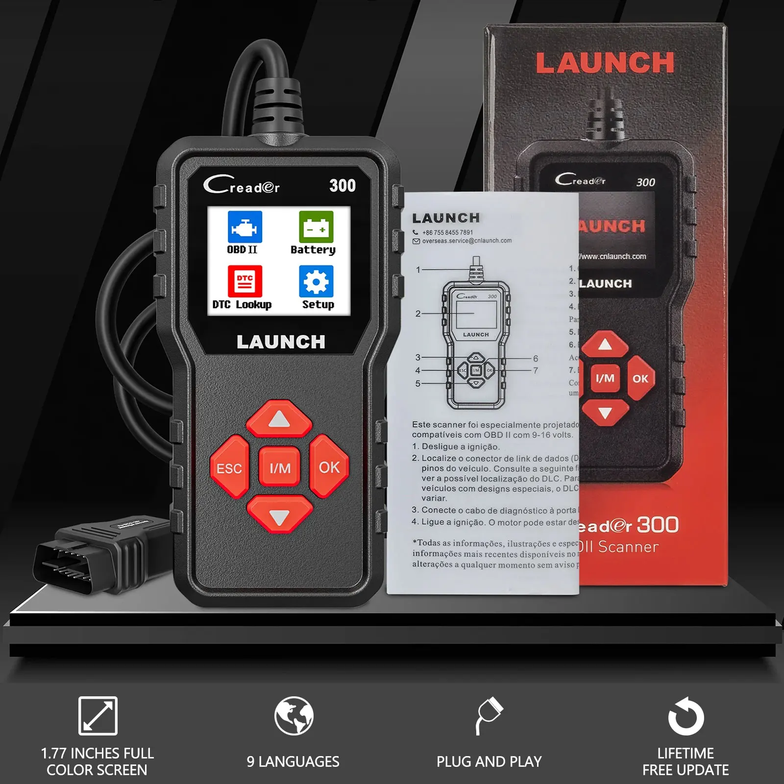 Фото Диагностический сканер Launch Creader 300 OBD2, профессиональный инструмент для сканирования, многофункциональный диагностический сканер для различных систем, считыватель кодов неисправностей с функцией чтения кодов ошибок. №5