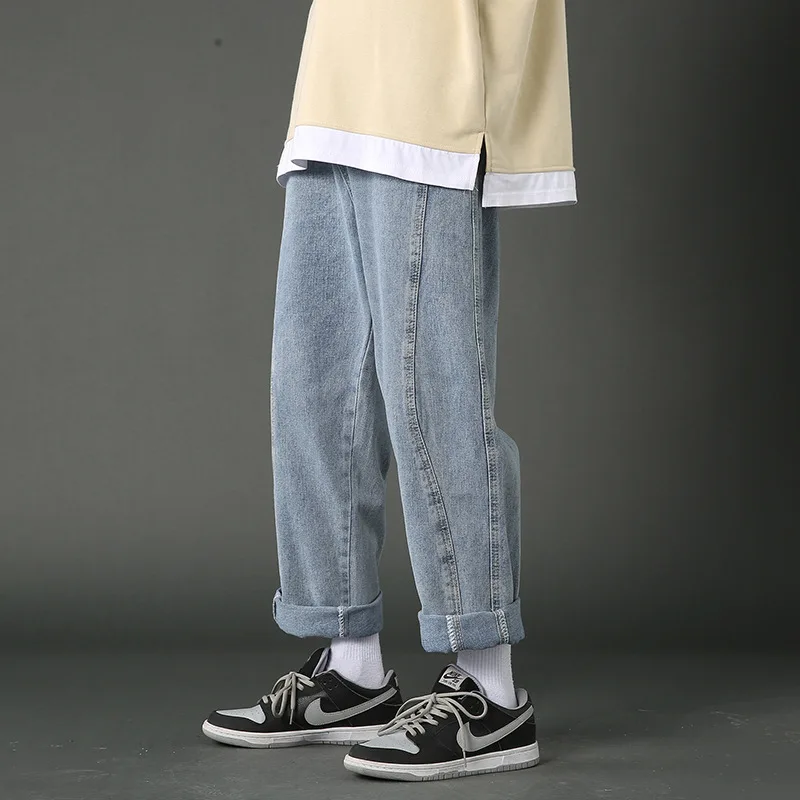 

Four Seasons Men's Jeans Straight Loose Unisex Trousers Street Casual Solid Color Wide Leg Jeans Men's Women Pants Hip Hop Loose