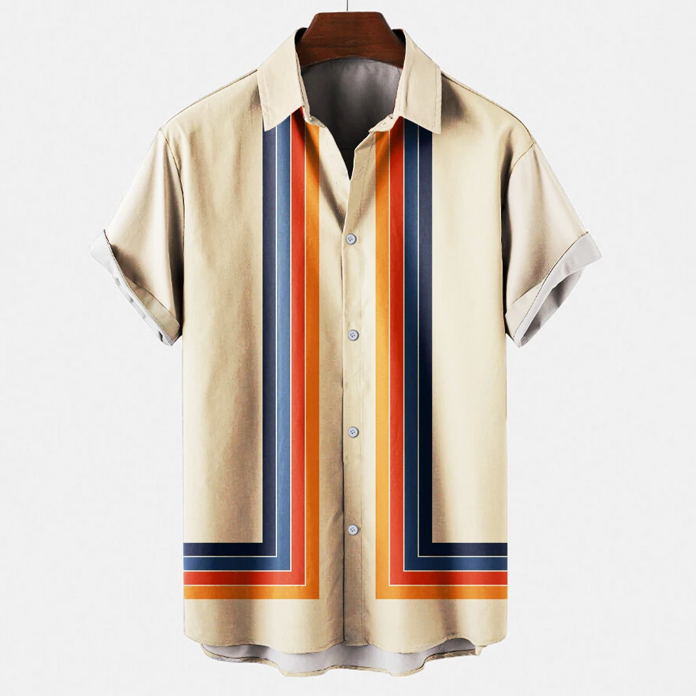 

Hot Sale New Men Fashion Leisure Shirt Stripes Creative Buttons Blouse For Men and Women Clothes Top Short Sleeve Street Shirt