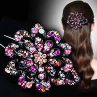 vintage durable flexible hair claws women girls crystal flower rhinestone hair clip hairpins dovetail duckbill pins