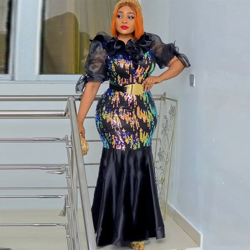 

African Dresses For Women 2022 New Elegant Evening Gown Dubai TUrkey Luxury Sequin Mermaid Dress Ankara Dashiki Outfit Robe