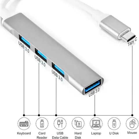 USB 3.0 HUB OTG 4-портовый концентратор USB C Разветвитель Высокоскоростная передача 4в1 Расширители Мультиразветвитель Адаптер для ПК Mac Ноутбук Настольный компьютер