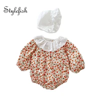 hot selling 2022 spring and autumn infant and children baby lotus collar bubble sleeve floral romper jumpsuit