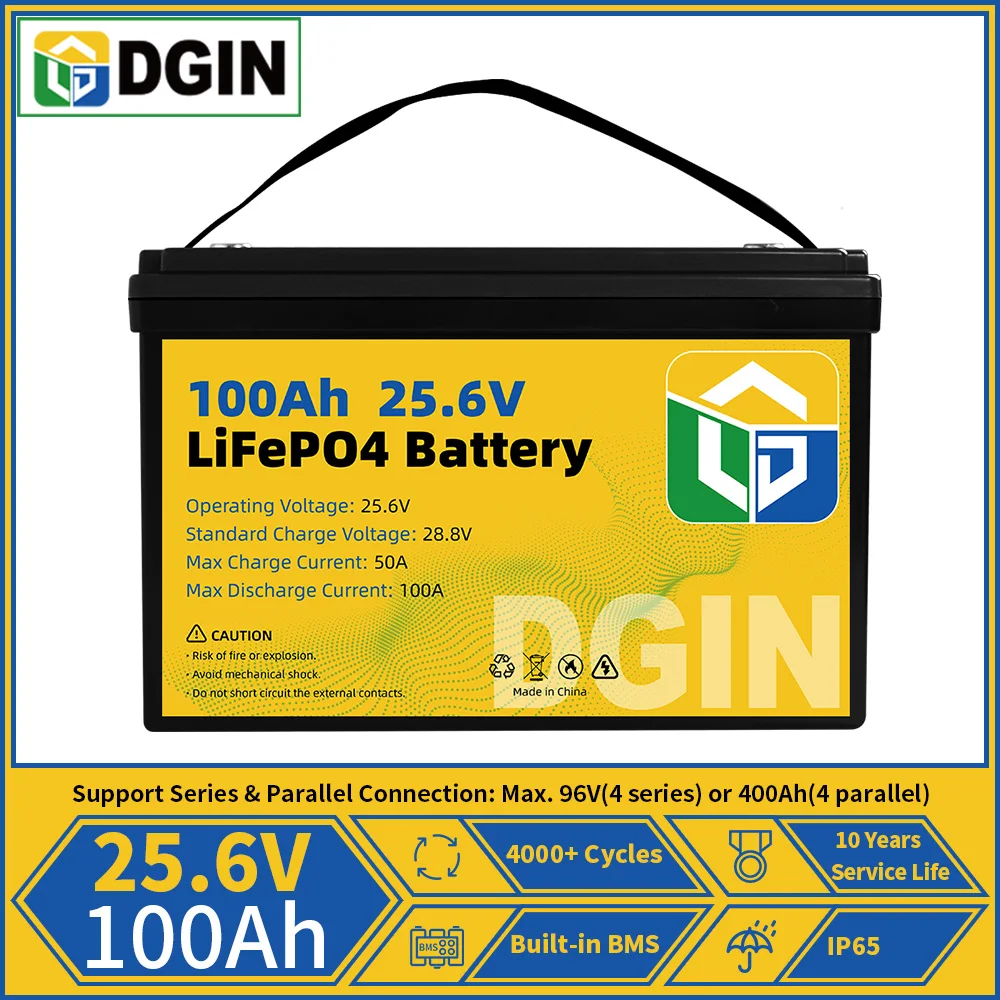 

New Grade A Lifepo4 Solar Battery 24V 100Ah Rechargeable Battery Lithium Iron Phosphate Cell Built-in BMS For RV EV Vans Campers
