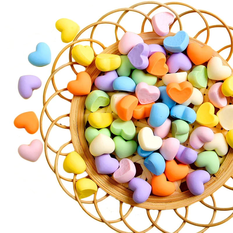 

100PCS 13MM Heart-Shaped Resin Figurine Crafts Flatback Cabochon Ornament Jewelry Making Hairwear Accessories Miniatures