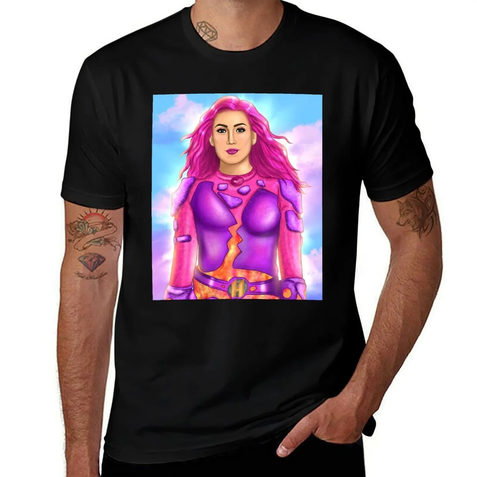 Фото Футболка с принтом Shark Boy and Lava Girl, футболка с надписью WE CAN BE HEROES, футболка Netflix, футболка больших размеров с коротким рукавом №1