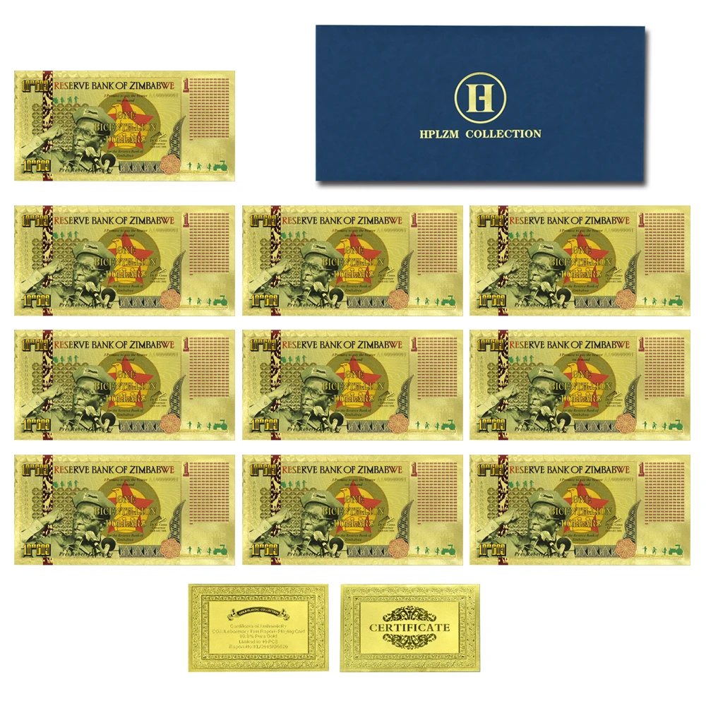 

10pcs/lot with Envelope Collection Gifts One Bicentillion Dollars Zimbabwe Commemorative Gold Foil Banknotes Art Ornaments