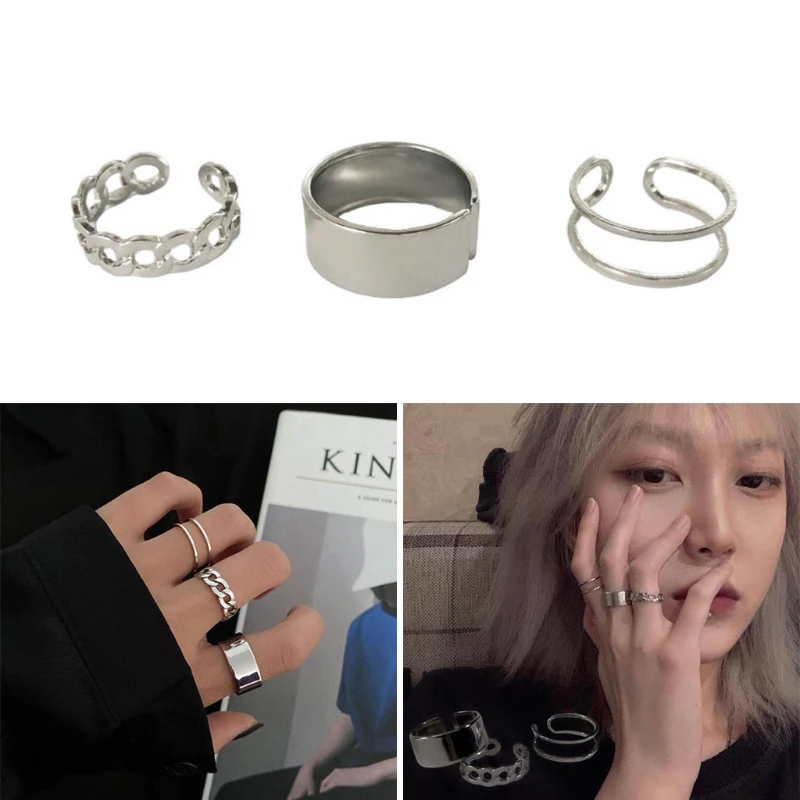 

Opening Finger Rings Set Punk Simple Adjustable Stackable for Women Girls 3PCS
