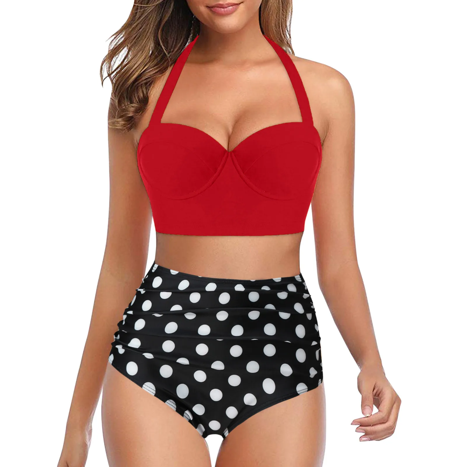 

Summer Halter Swimsuits Bikini Sets Female Sports Swimwear High Waist Polka Dots Beach Wear Bathing Suit Women Swimming Suit