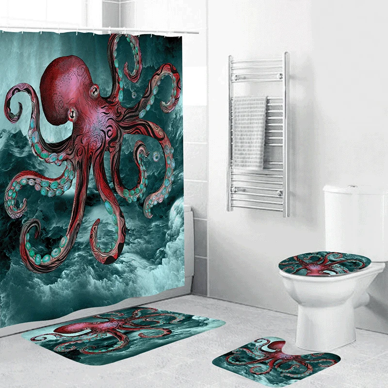 

Waterproof Shower Curtains BathroomNon-Slip Rug Toilet Lid Cover Bath Mat Cortina de ducha impermeableRideau de douche toilette