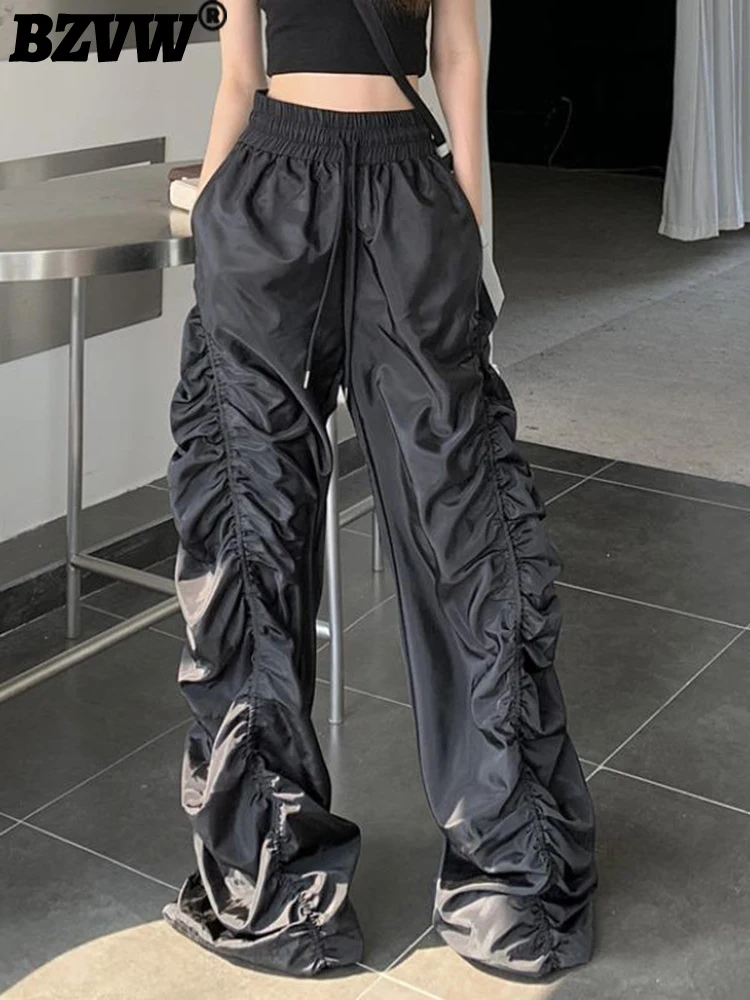 

BZVW 2023 Summer New Women's Pants Fashion Casual High Waist Casual Pants Drawn Pleated Wide Leg Pants Female Trendy 25X2330