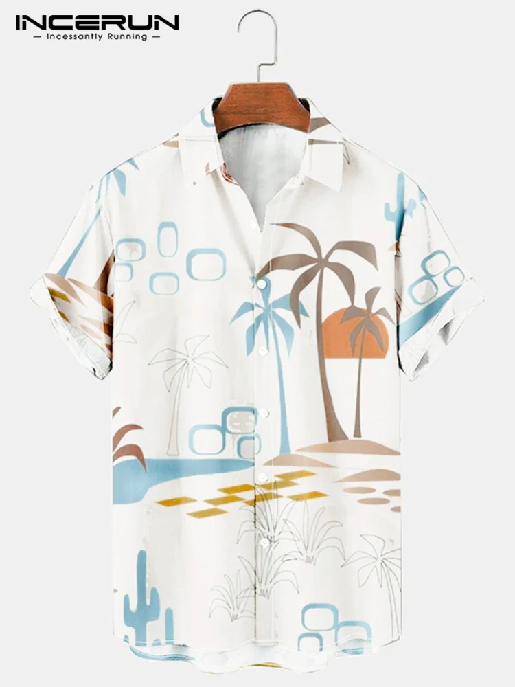 

INCERUN Men Printed Casual Shirt Lapel Short Sleeve Streetwear Button 2022 Fashion Hawaiian Shirts Vacation Summer Camisas S-5XL