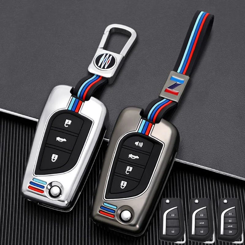 

Zinc Alloy Car Key Case Cover For Toyota Fortuner Tundra Camry RAV4 SE Highlander Corolla SE/LE 2 3 4 Buttons Flip Remote Key