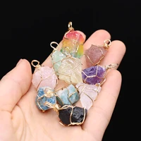 natural crystal raw stone pendant irregular rose quartz amethyst amazonite copper wire wrapped charms for diy necklace accessory